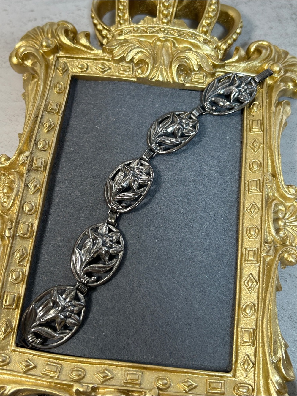 Vintage 1940’s Danecraft Sterling Floral Link Bracelet